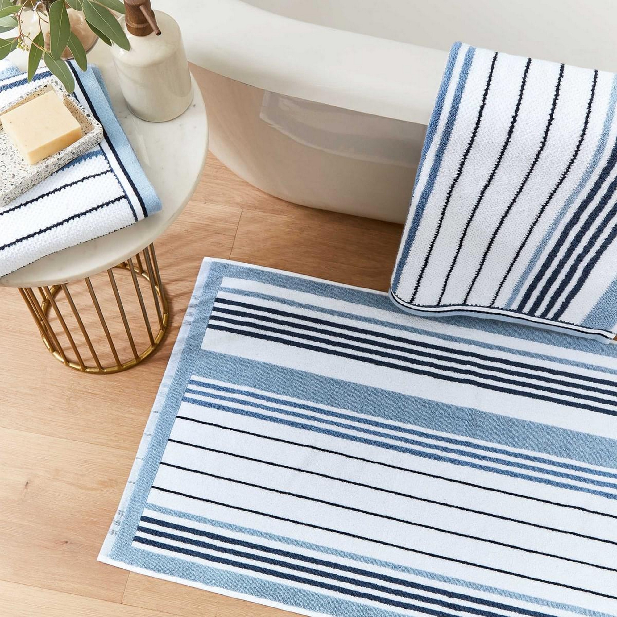 Blue striped bath sale mat